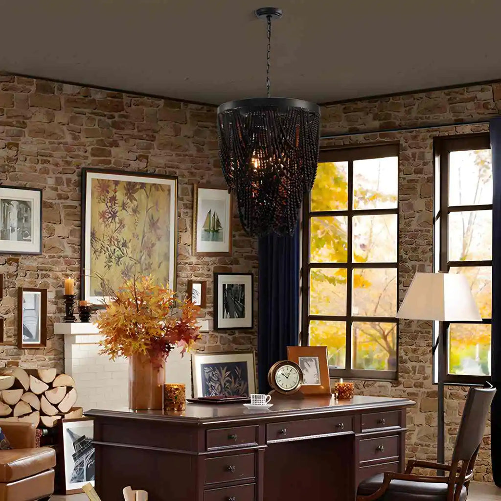 Retro Wooden Bead Chandelier for Dining Room | Desfino