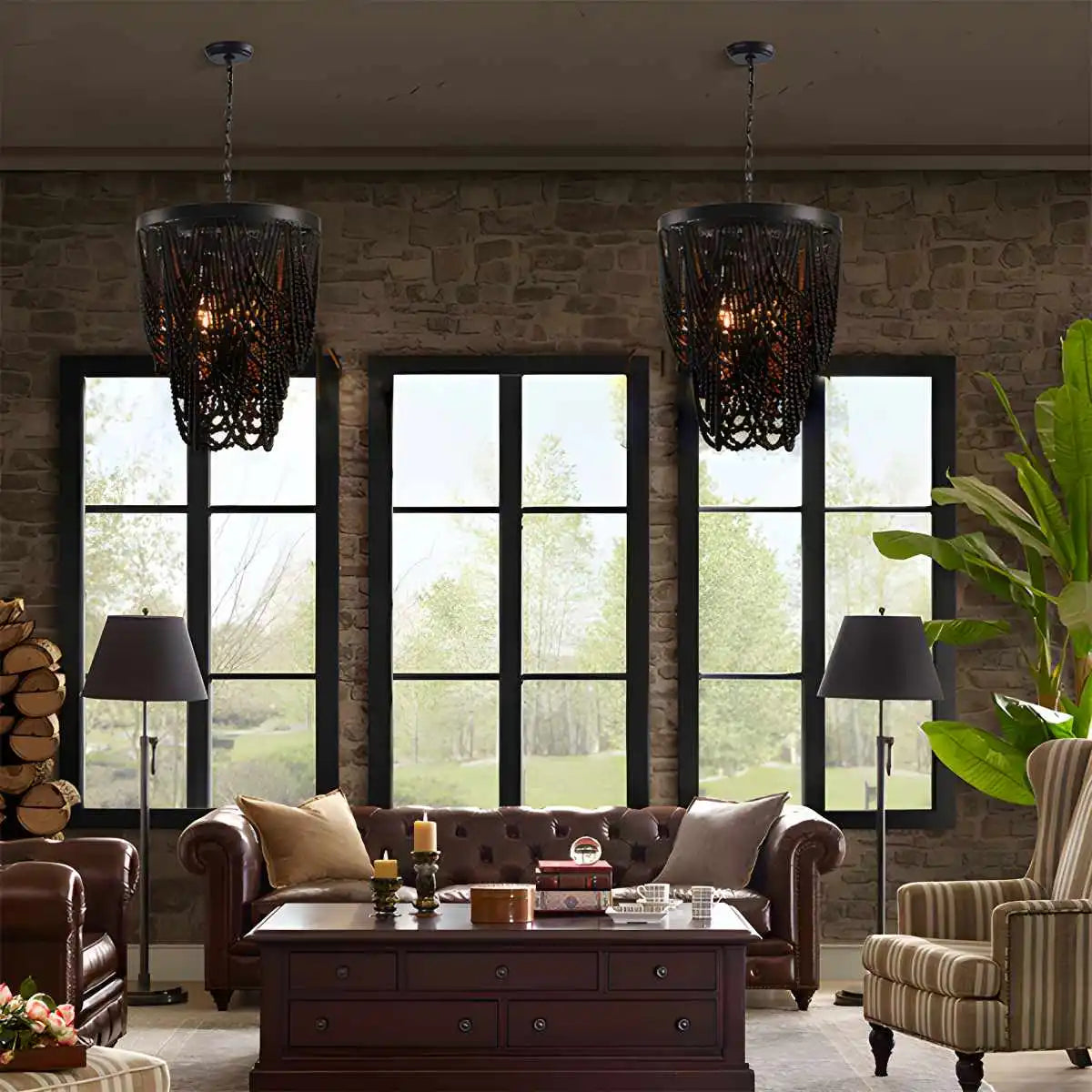 Retro Wooden Bead Chandelier for Dining Room | Desfino