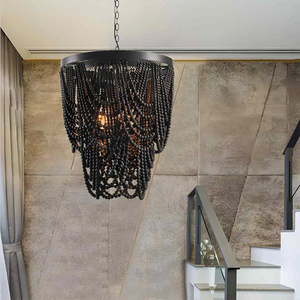 Retro Wooden Bead Chandelier for Dining Room | Desfino