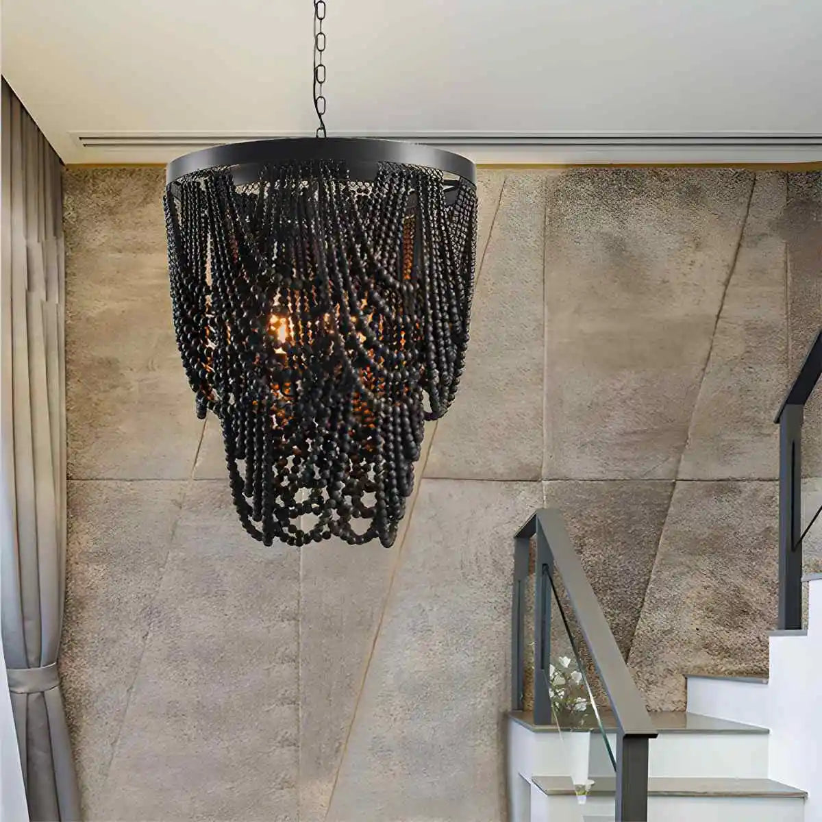 Retro Wooden Bead Chandelier for Dining Room | Desfino