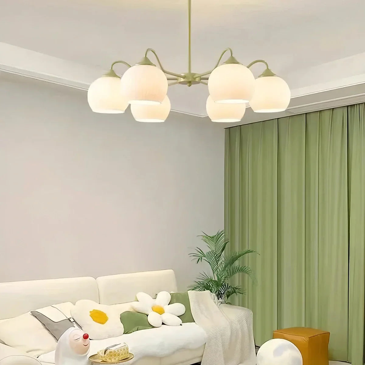 Ribbed Glass Matcha Chandelier | Desfino