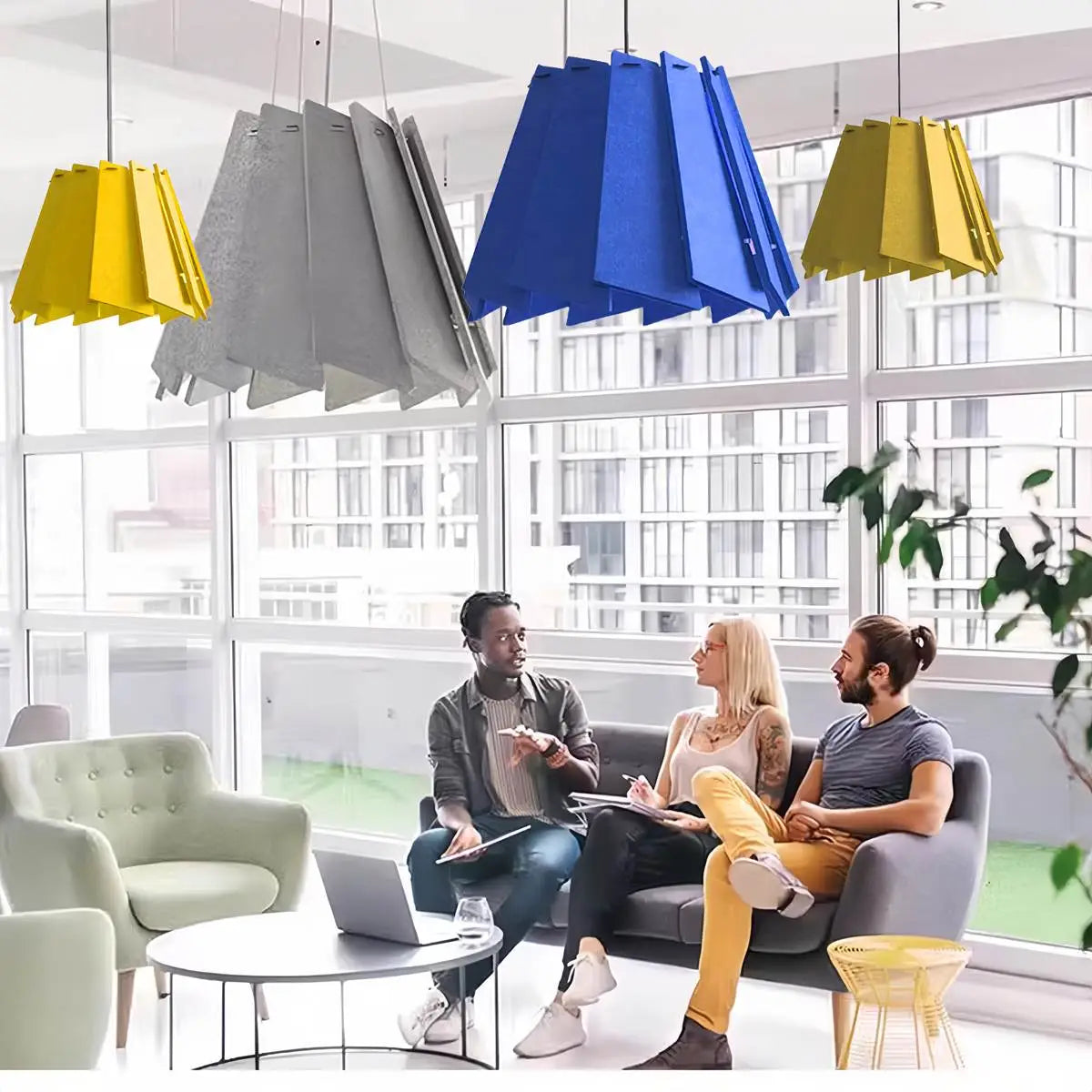Drehbare Akustik-Pendelleuchte in Blattform für Wohnzimmer und Büro | Desfino