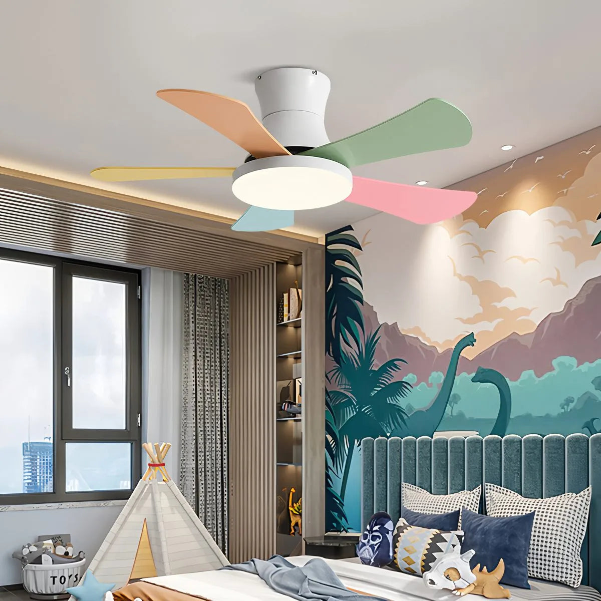 Skandinavischer Deckenventilator mit niedrigem Profil und Licht | Desfino
