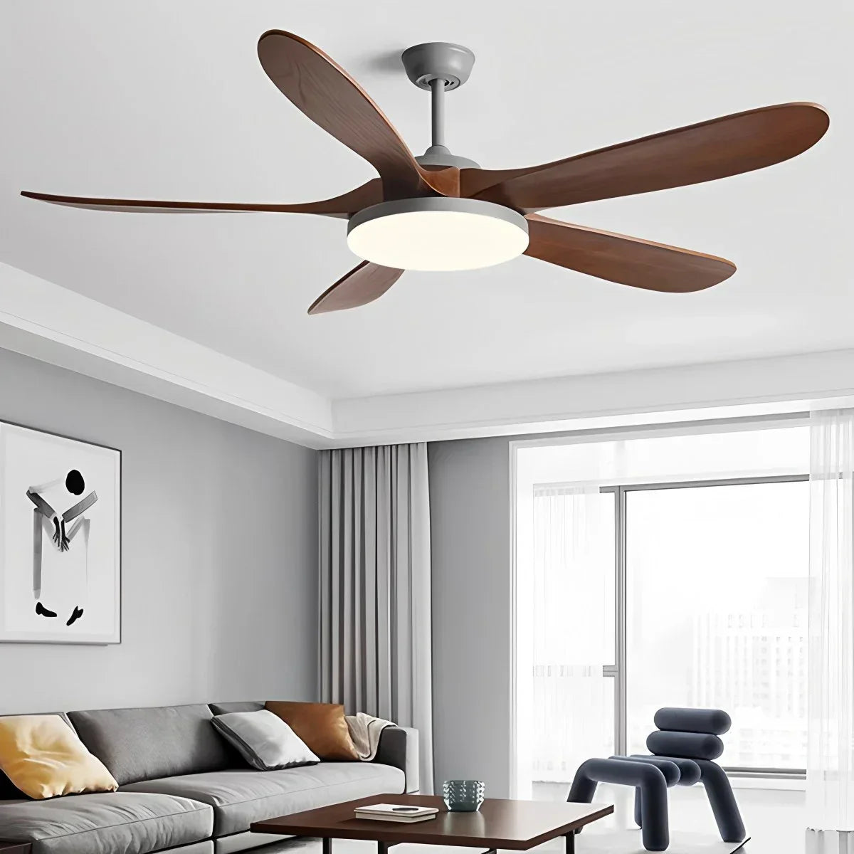 Deckenventilator mit 5 Holzblättern und Licht | Desfino