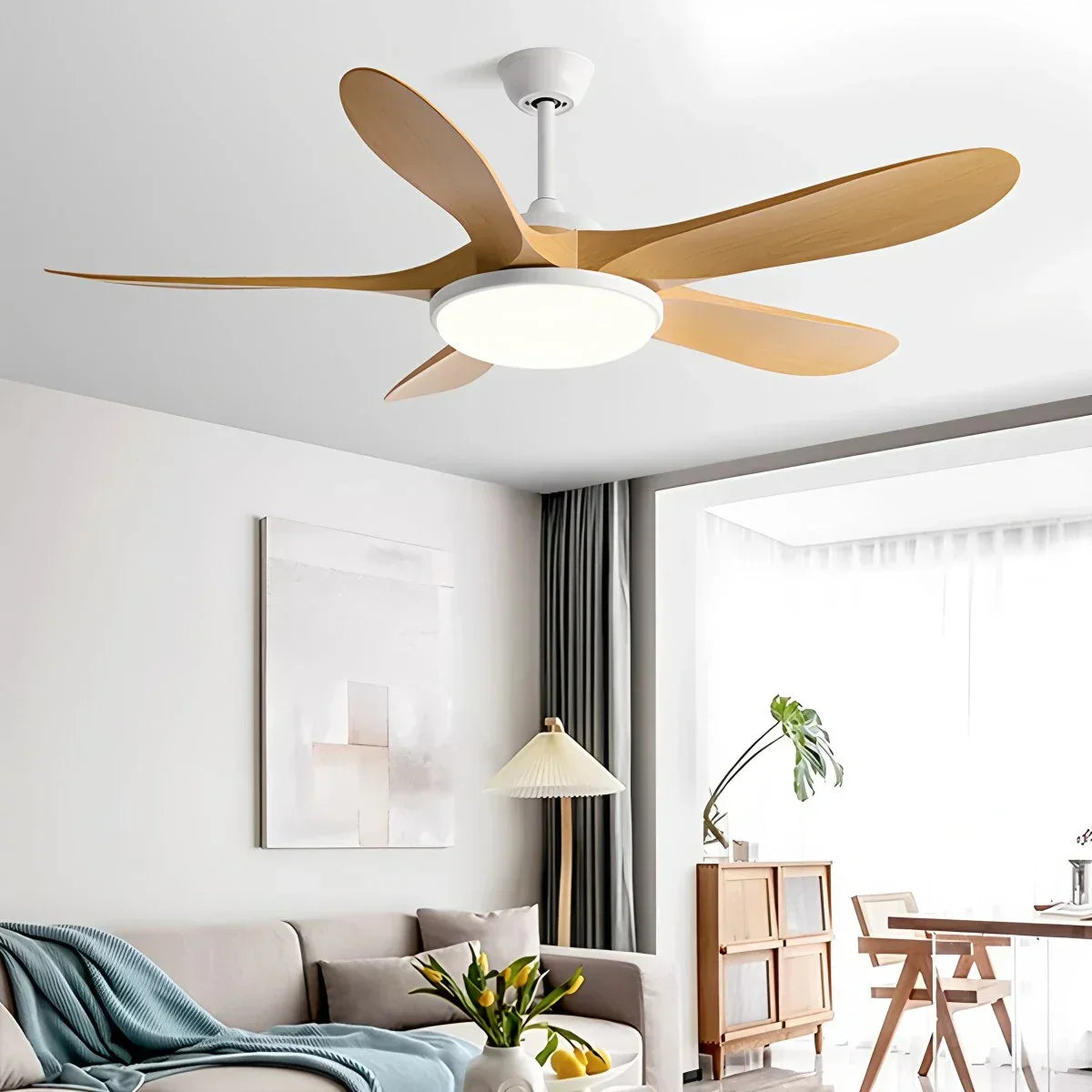 Deckenventilator mit 5 Holzblättern und Licht | Desfino