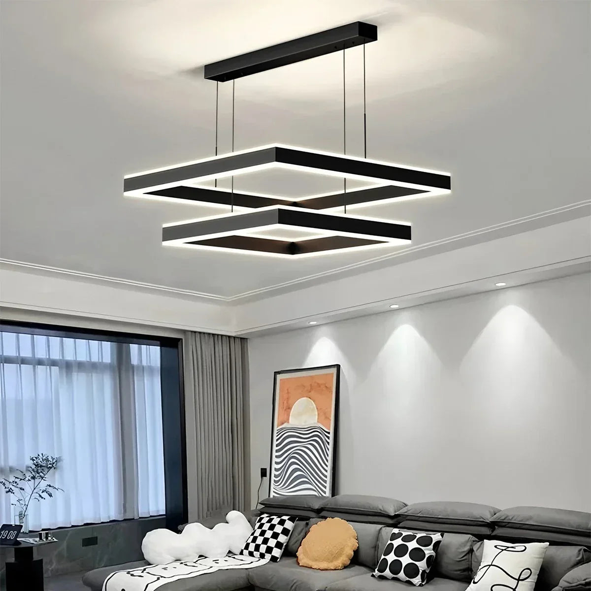 Tiered Black Square Pendant Lamp for Living Room | Desfino