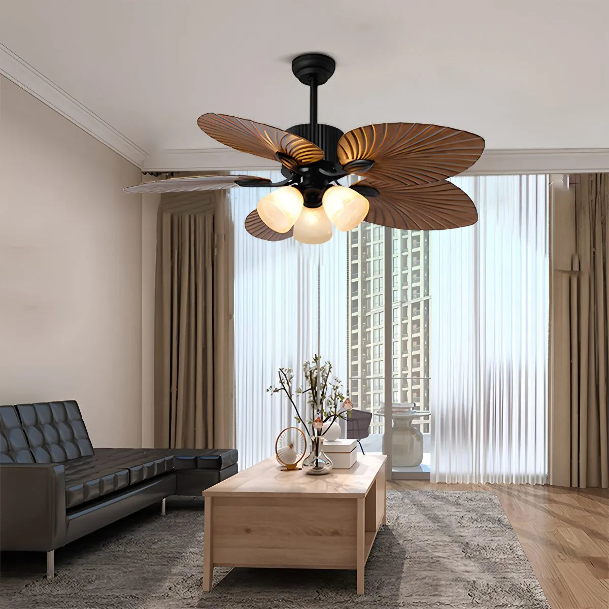 Tropical Palm Leaves Ceiling Fan with Light | Desfino