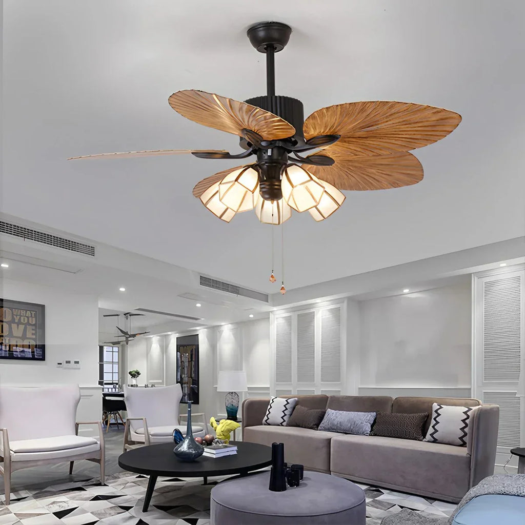 Tropical Palm Leaves Ceiling Fan with Light | Desfino