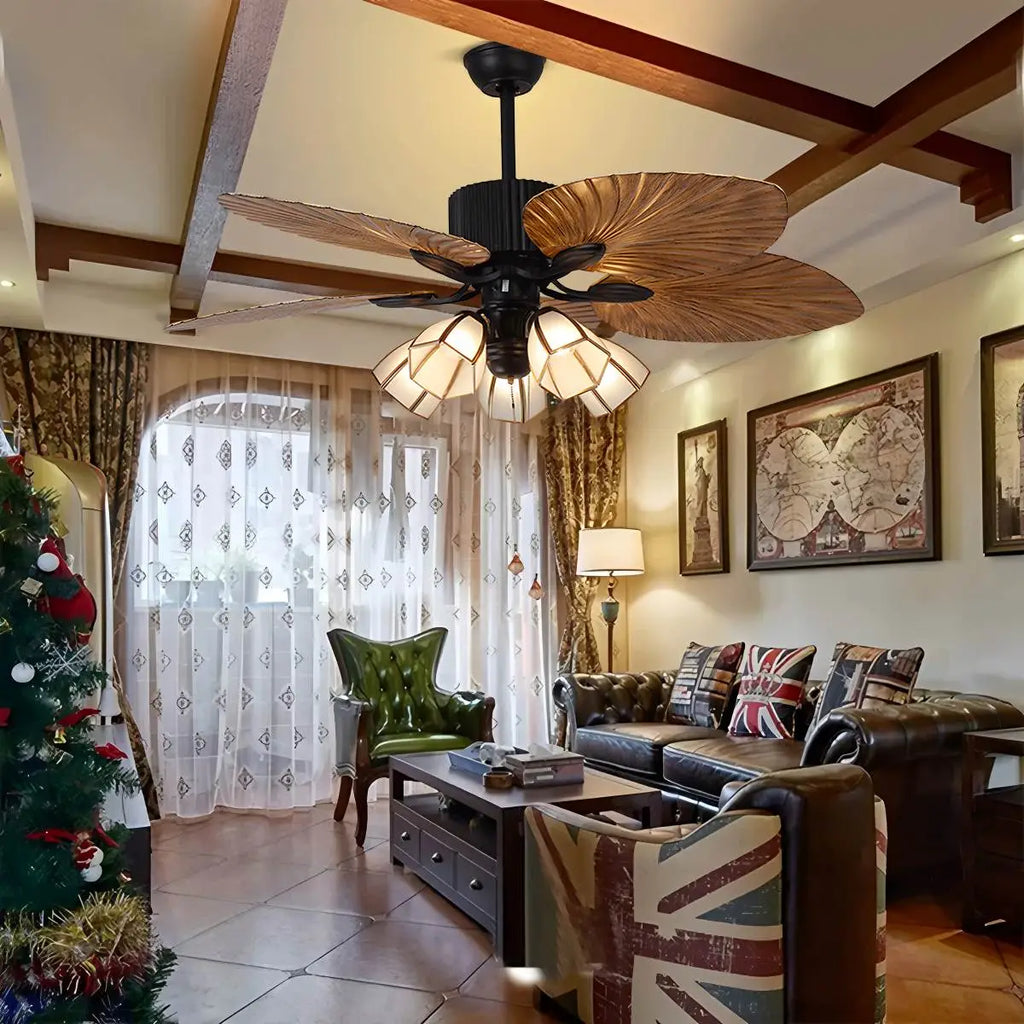 Tropical Palm Leaves Ceiling Fan with Light | Desfino
