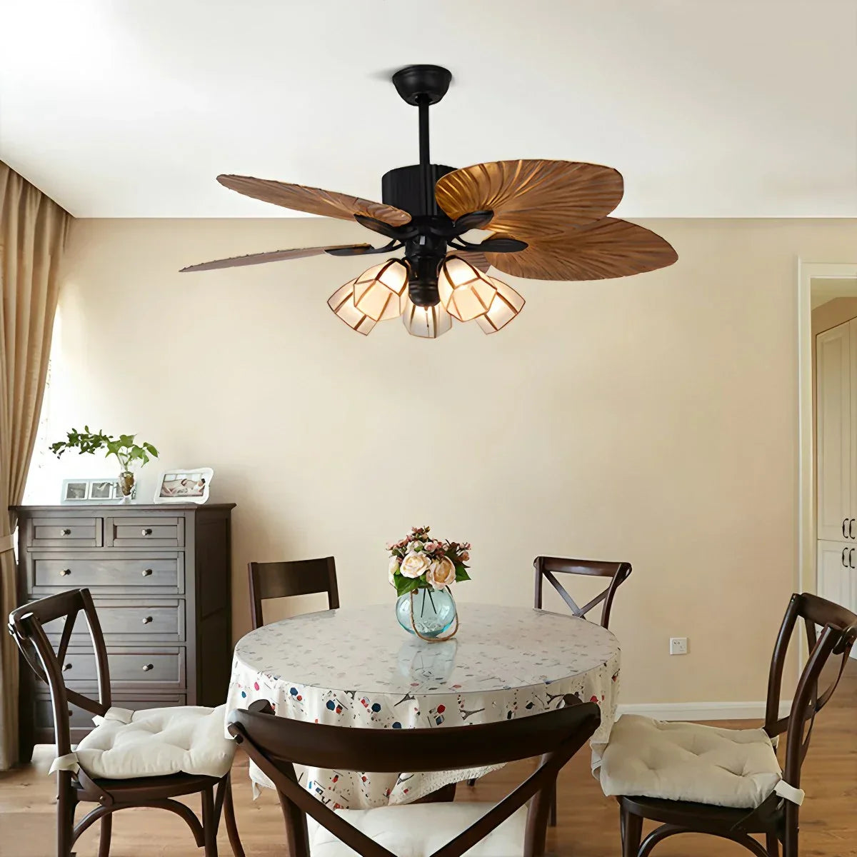 Tropical Palm Leaves Ceiling Fan with Light | Desfino