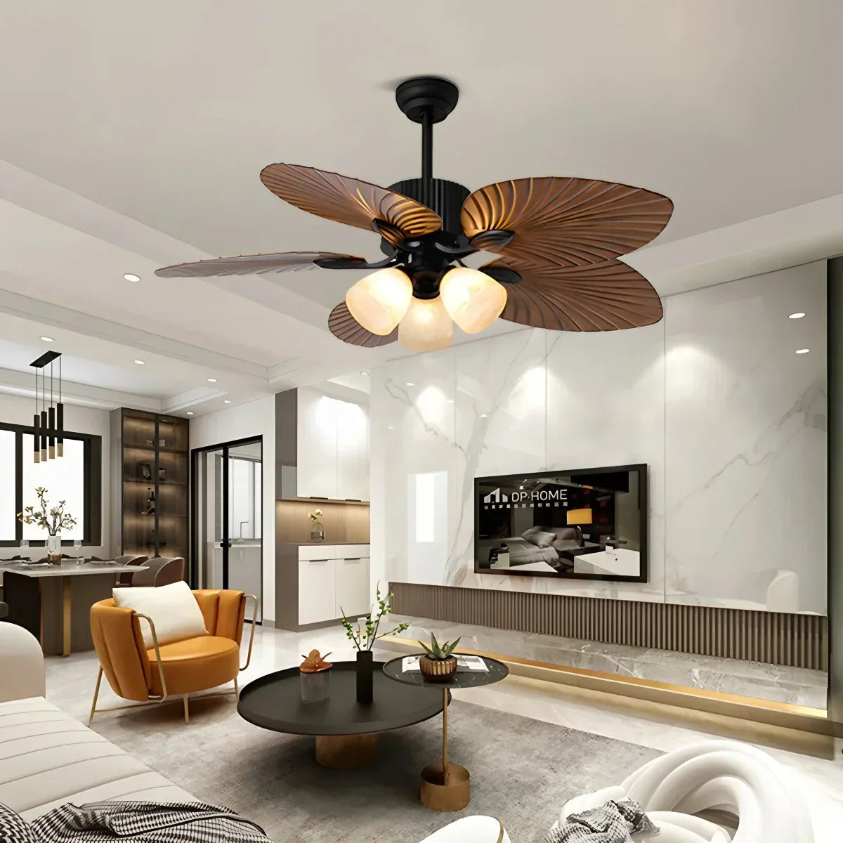 Tropical Palm Leaves Ceiling Fan with Light | Desfino
