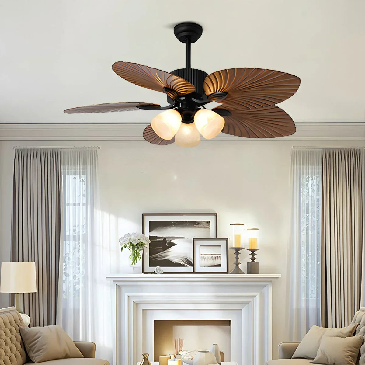 Tropical Palm Leaves Ceiling Fan with Light | Desfino