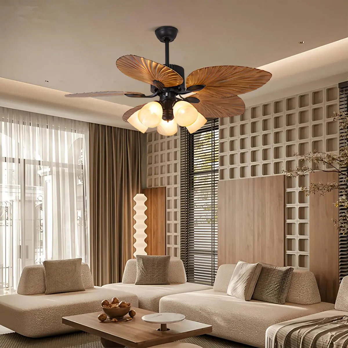 Tropical Palm Leaves Ceiling Fan with Light | Desfino