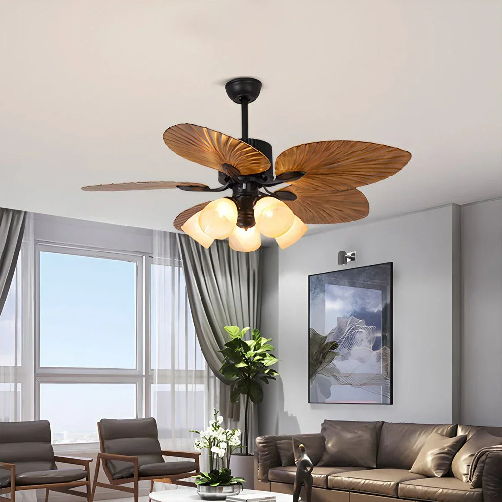 Tropical Palm Leaves Ceiling Fan with Light | Desfino