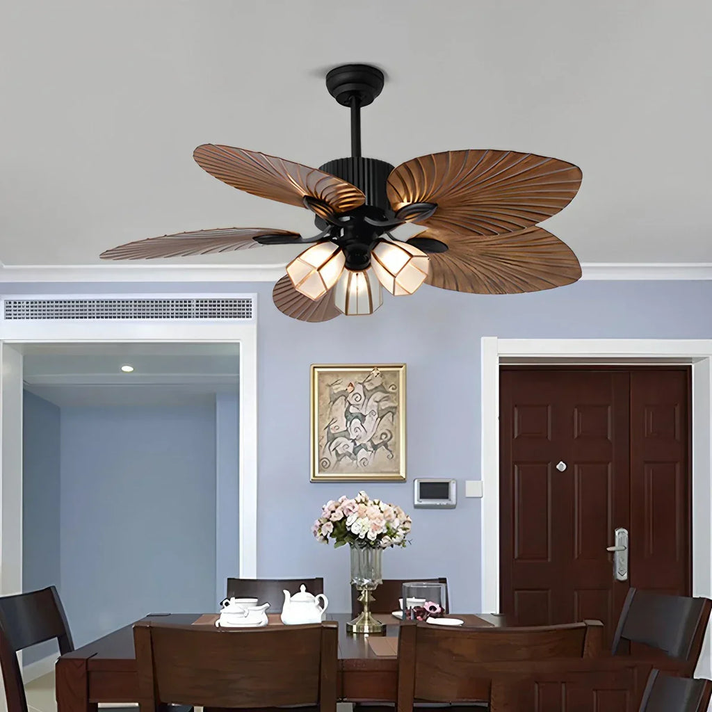 Tropical Palm Leaves Ceiling Fan with Light | Desfino