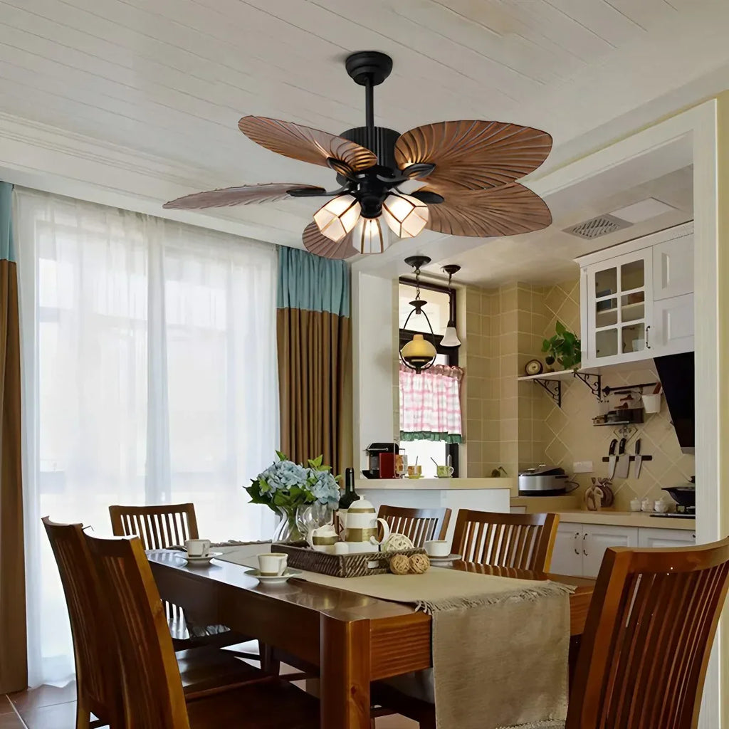 Tropical Palm Leaves Ceiling Fan with Light | Desfino