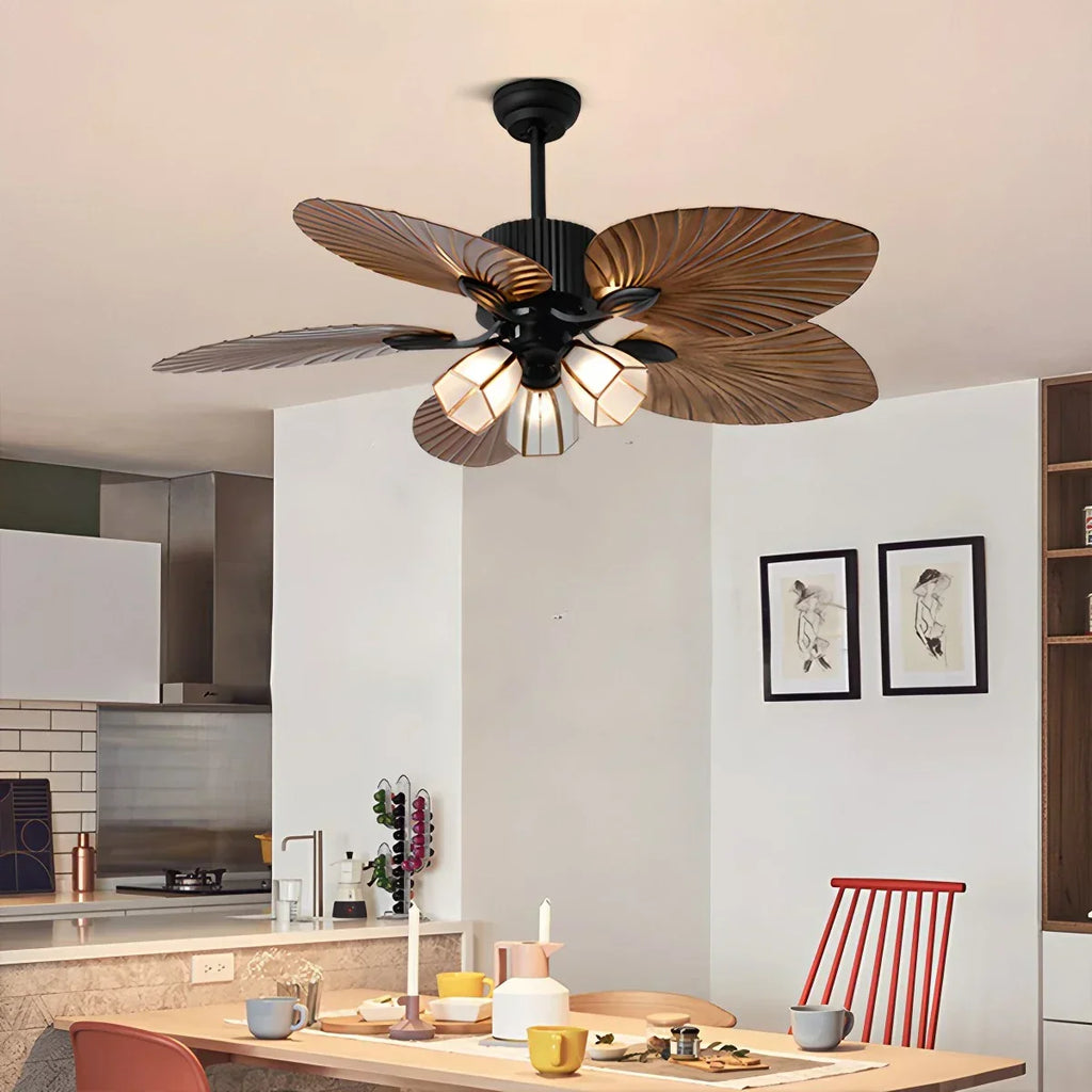 Tropical Palm Leaves Ceiling Fan with Light | Desfino