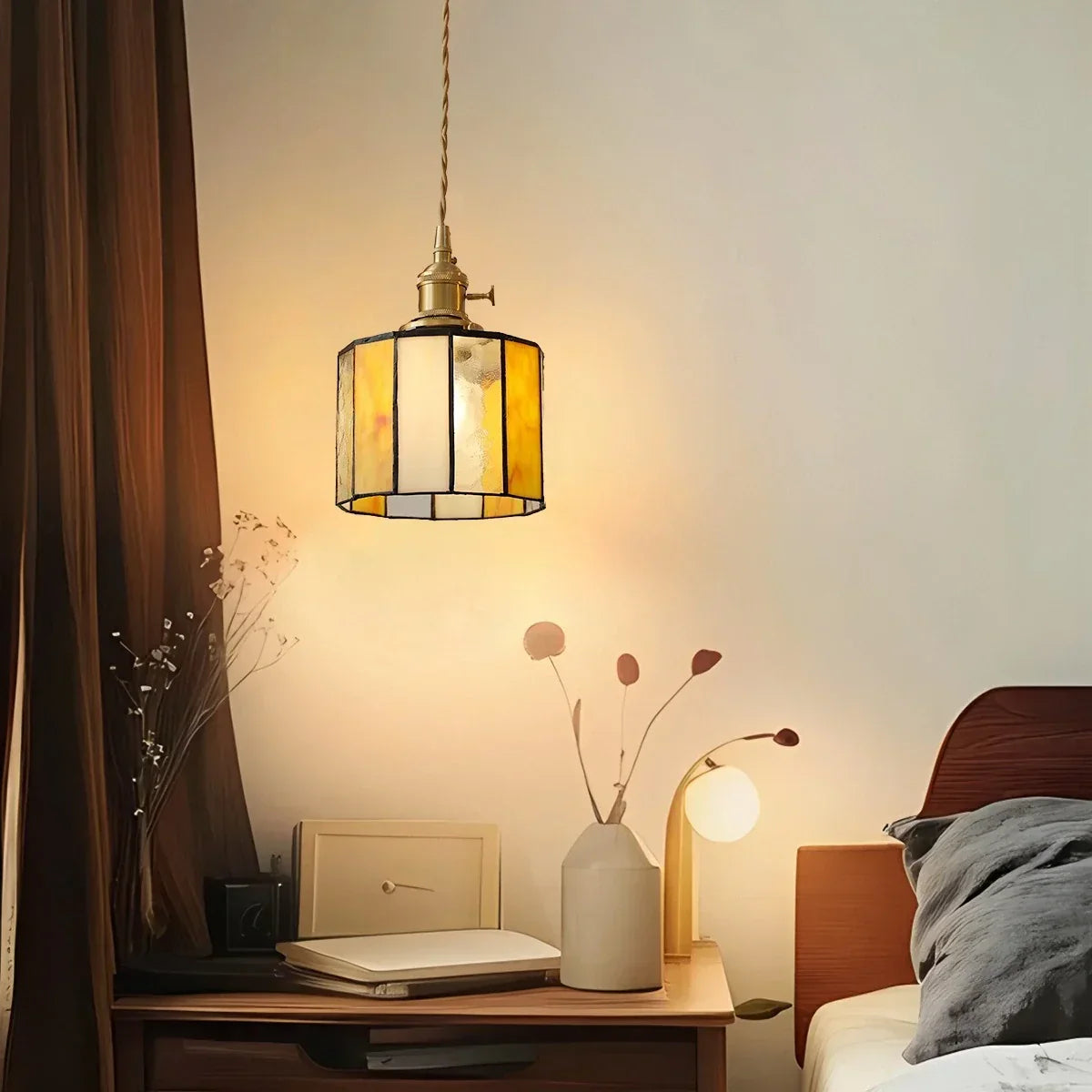 Vintage Brass Glass Pendant Light | Desfino