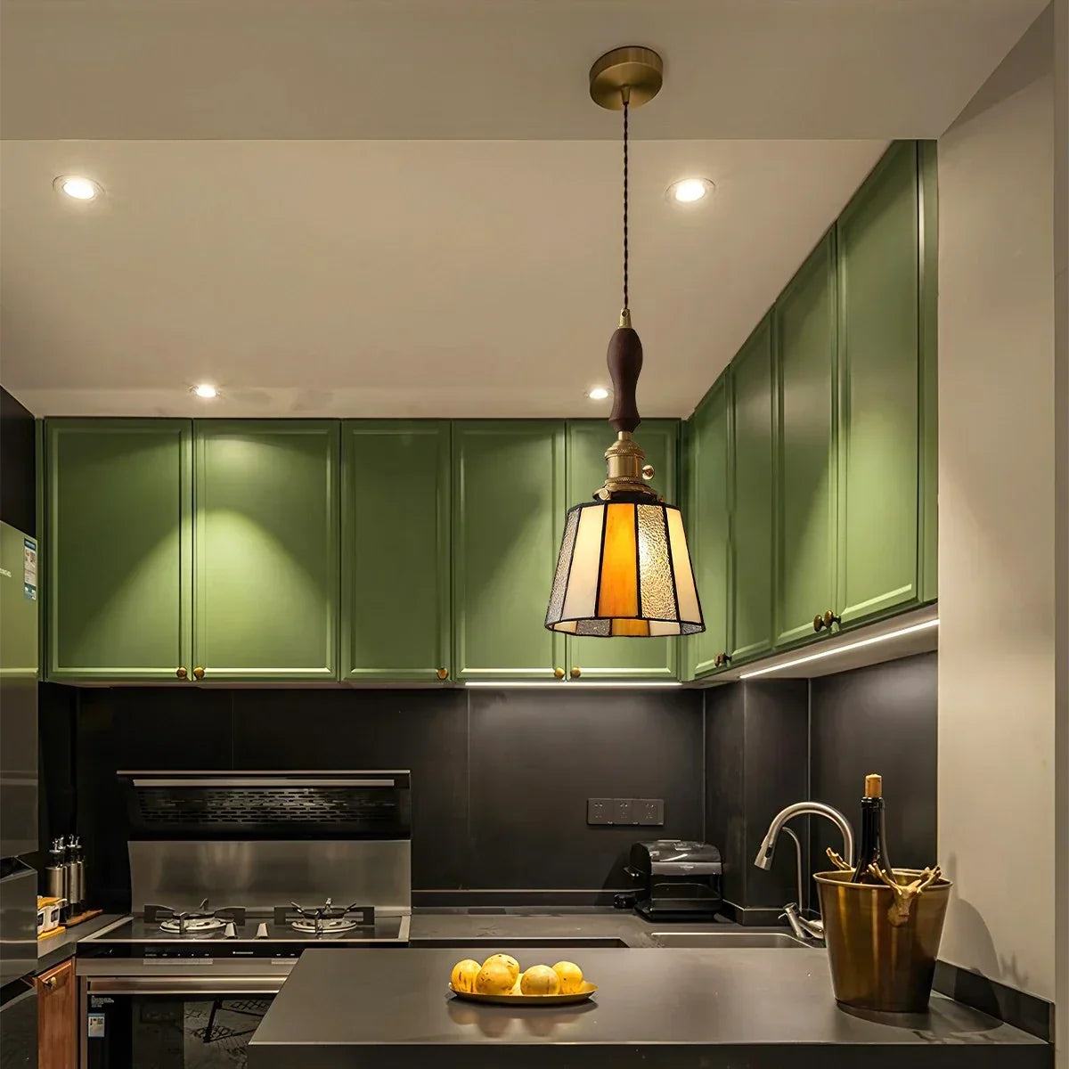 Vintage Brass Glass Pendant Light | Desfino