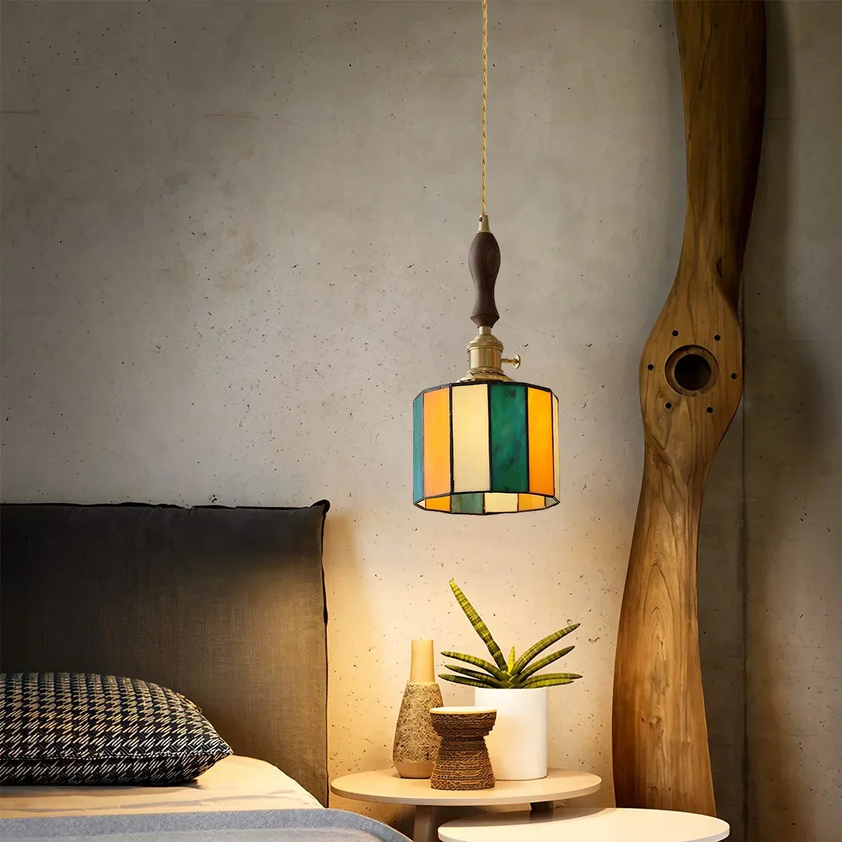 Vintage Brass Glass Pendant Light | Desfino