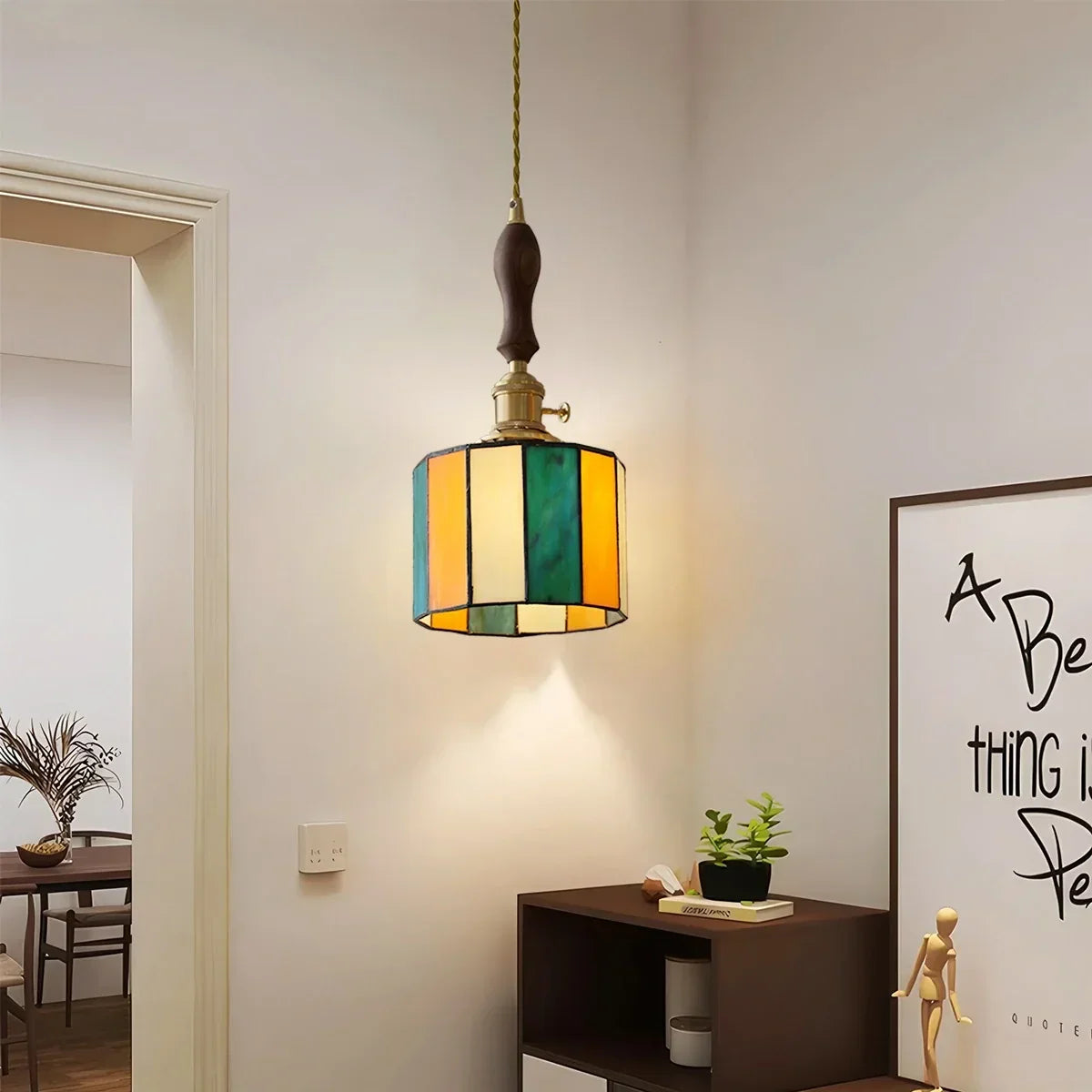 Vintage Brass Glass Pendant Light | Desfino
