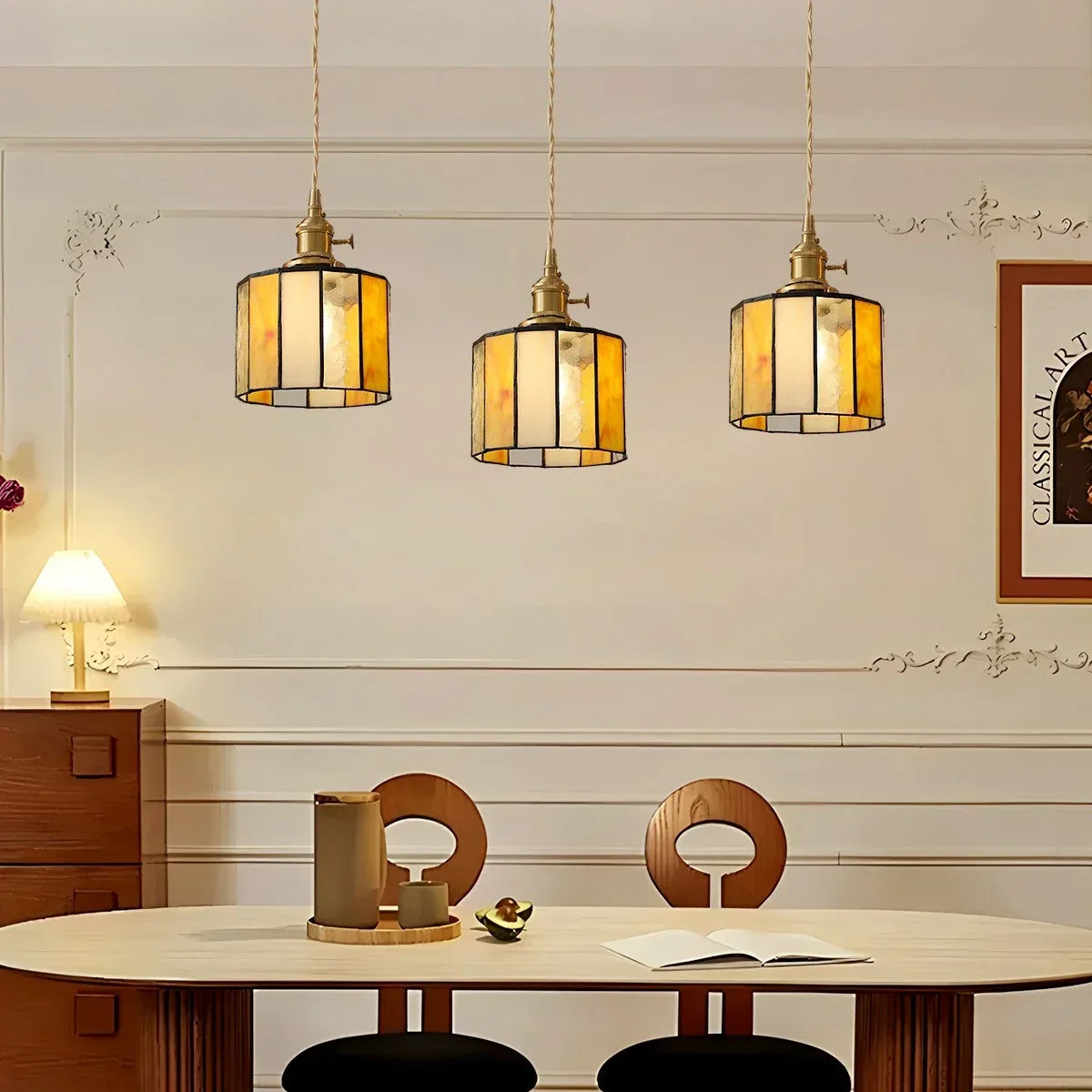 Vintage Brass Glass Pendant Light | Desfino