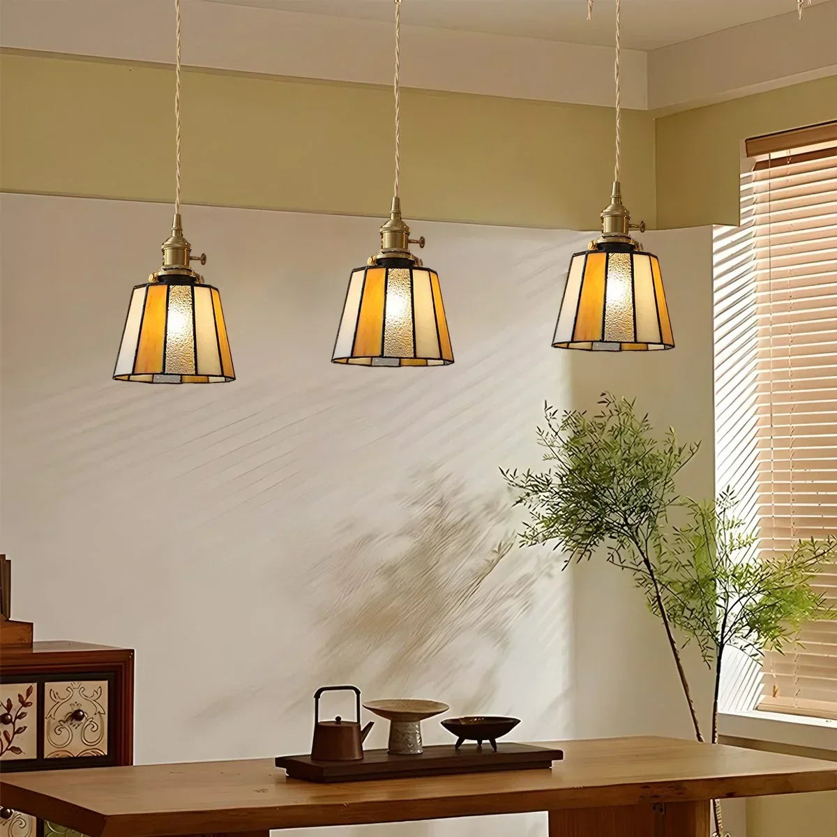Vintage Brass Glass Pendant Light | Desfino