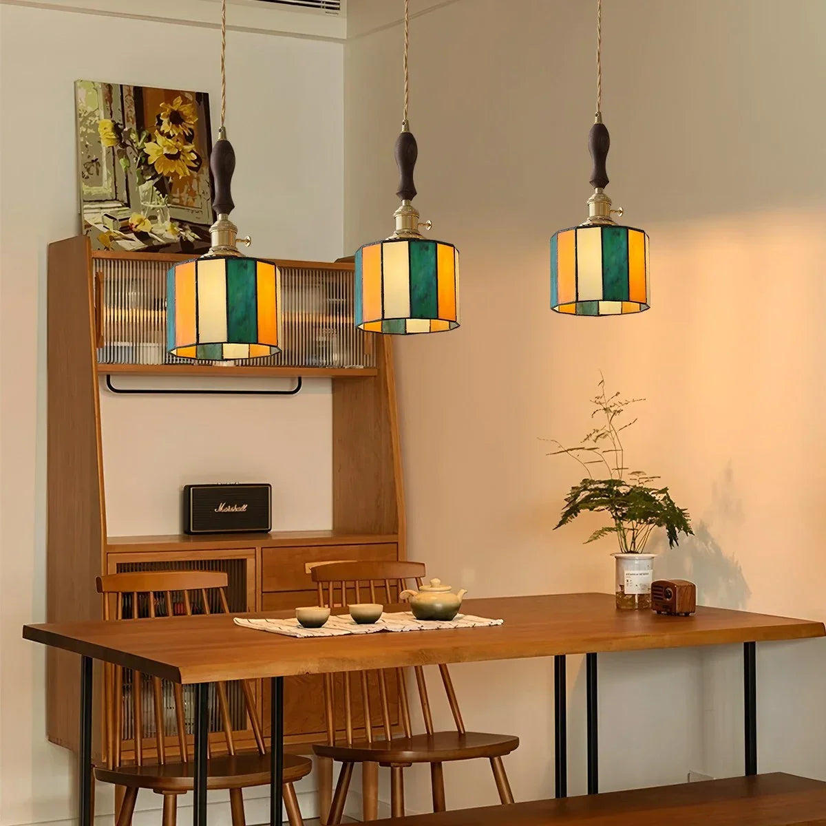 Vintage Brass Glass Pendant Light | Desfino