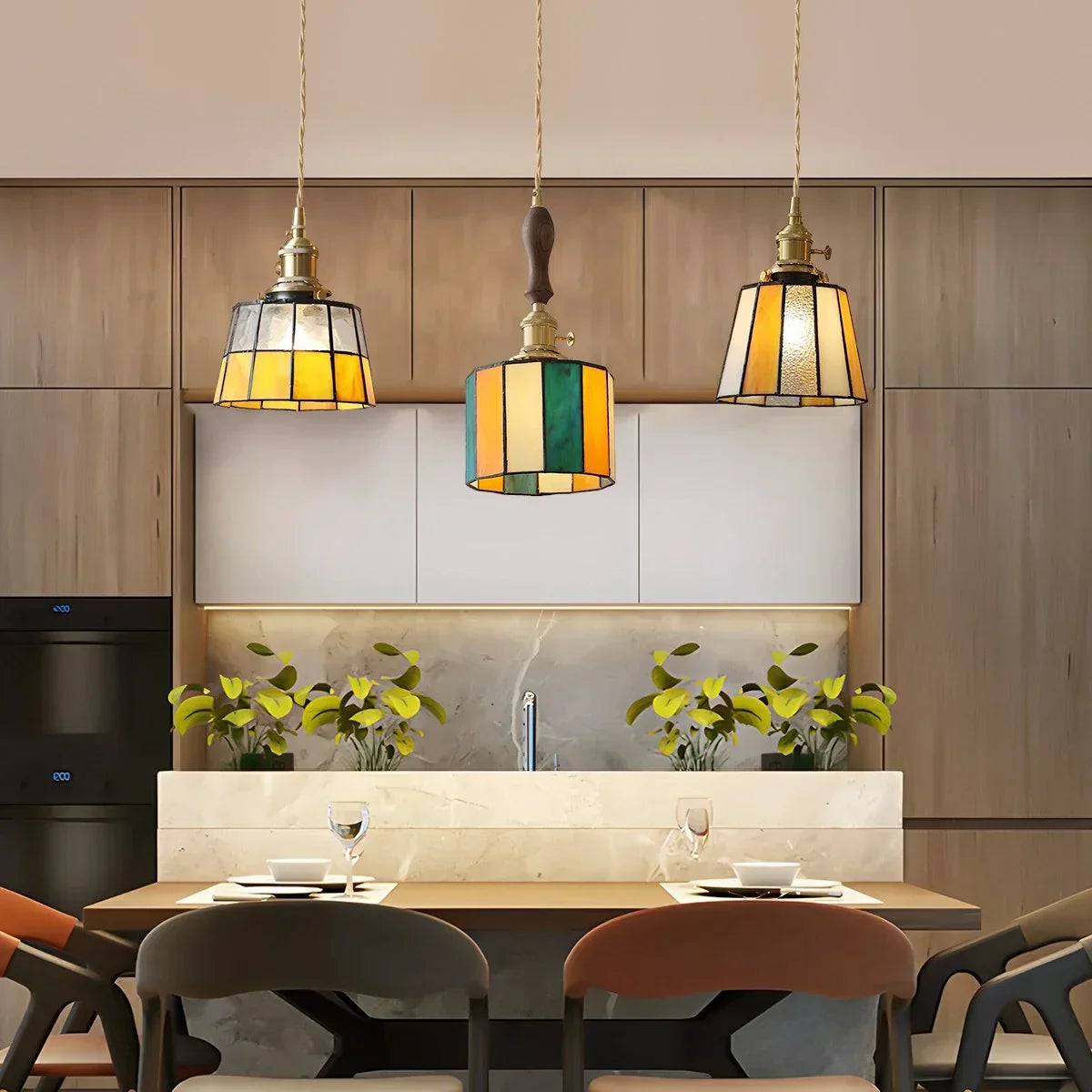 Vintage Brass Glass Pendant Light | Desfino
