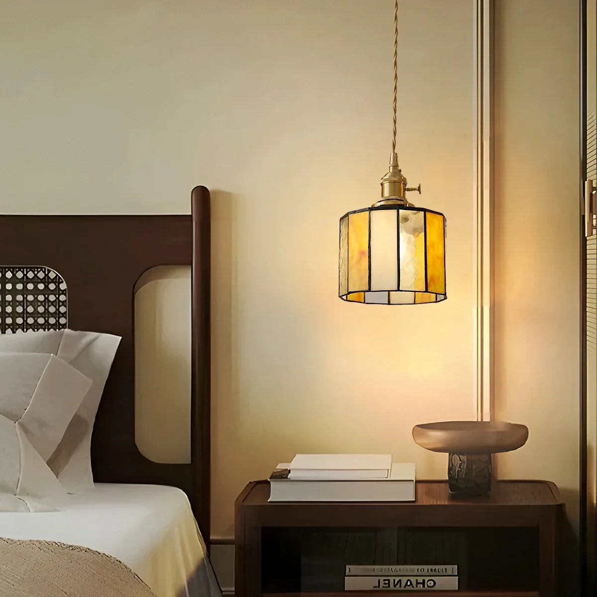 Vintage Brass Glass Pendant Light | Desfino