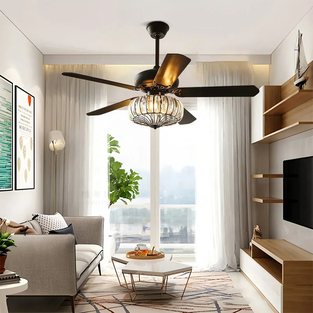 Vintage Crystal Ceiling Fan with Light | Desfino