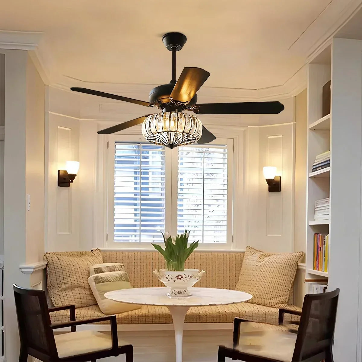 Vintage Crystal Ceiling Fan with Light | Desfino