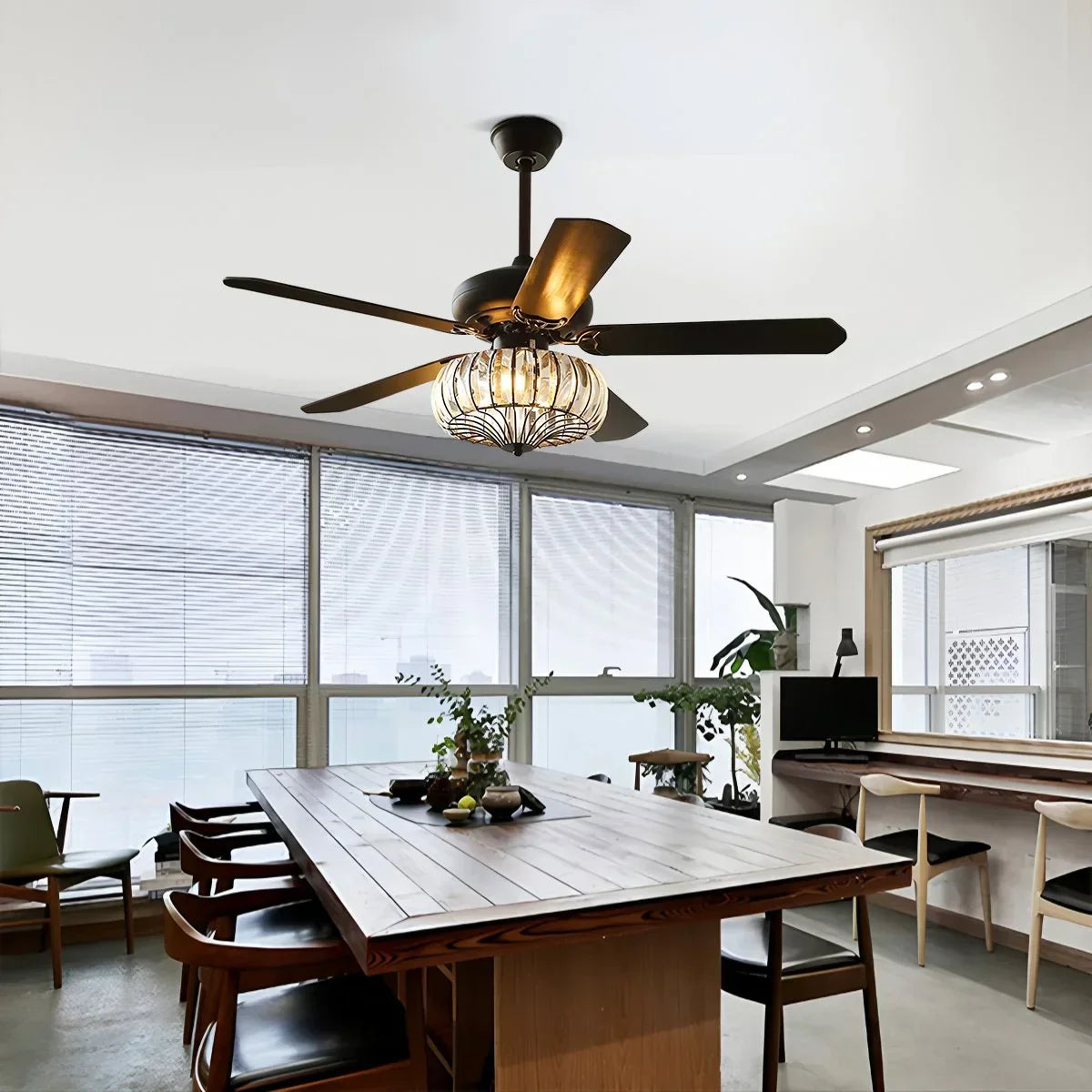 Vintage Crystal Ceiling Fan with Light | Desfino