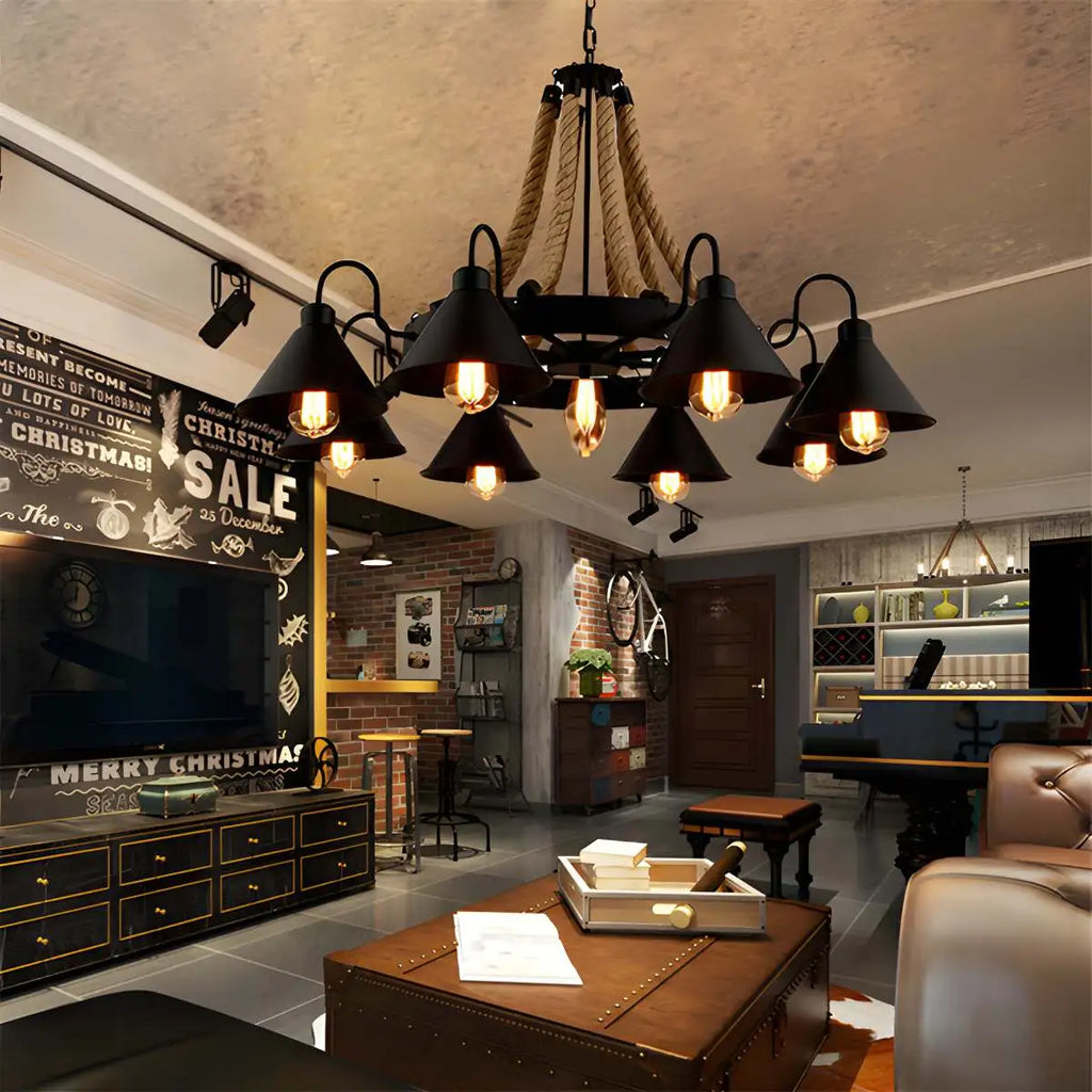Vintage Industrial Rope Chandelier for Dining Area | Desfino