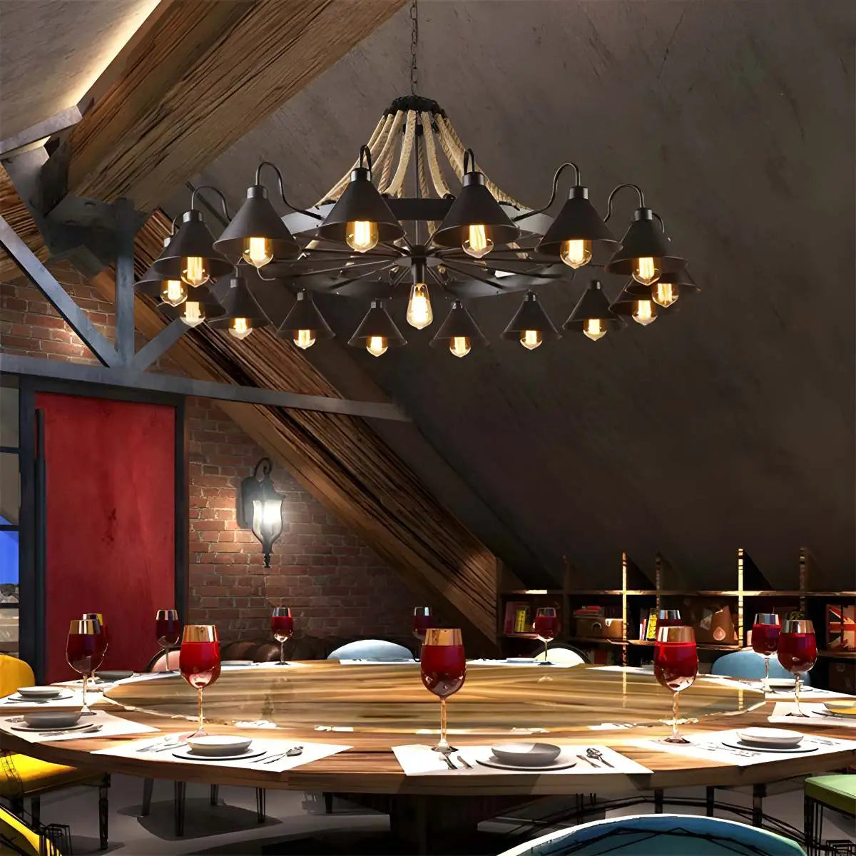 Vintage Industrial Rope Chandelier for Dining Area | Desfino