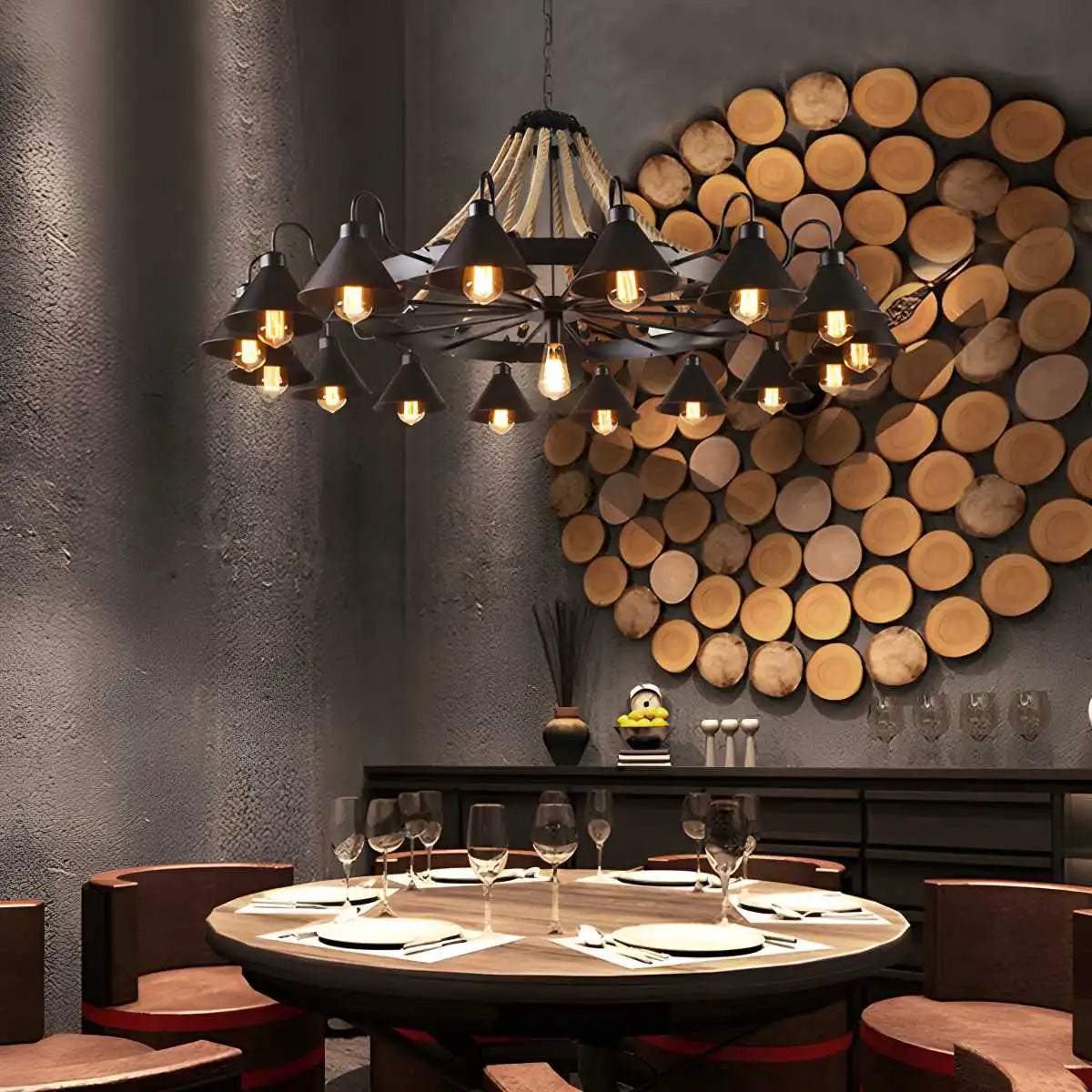 Vintage Industrial Rope Chandelier for Dining Area | Desfino