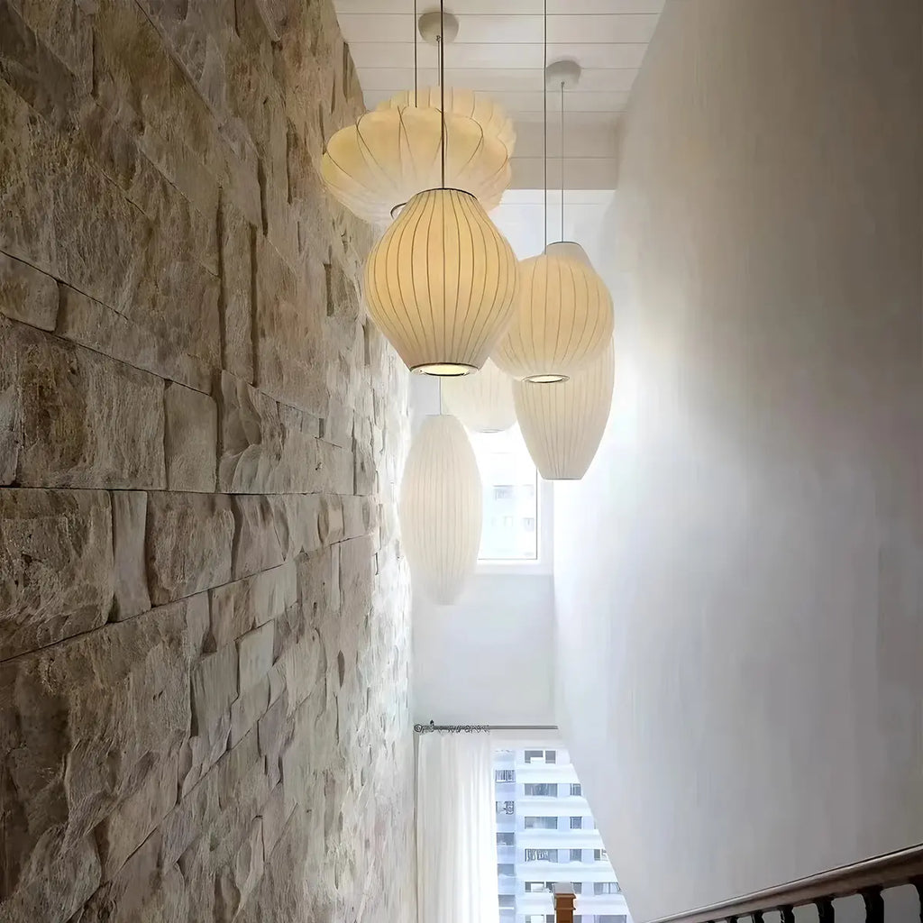 Vintage-LED-Pendelleuchte aus Seide in Laternenform | Desfino