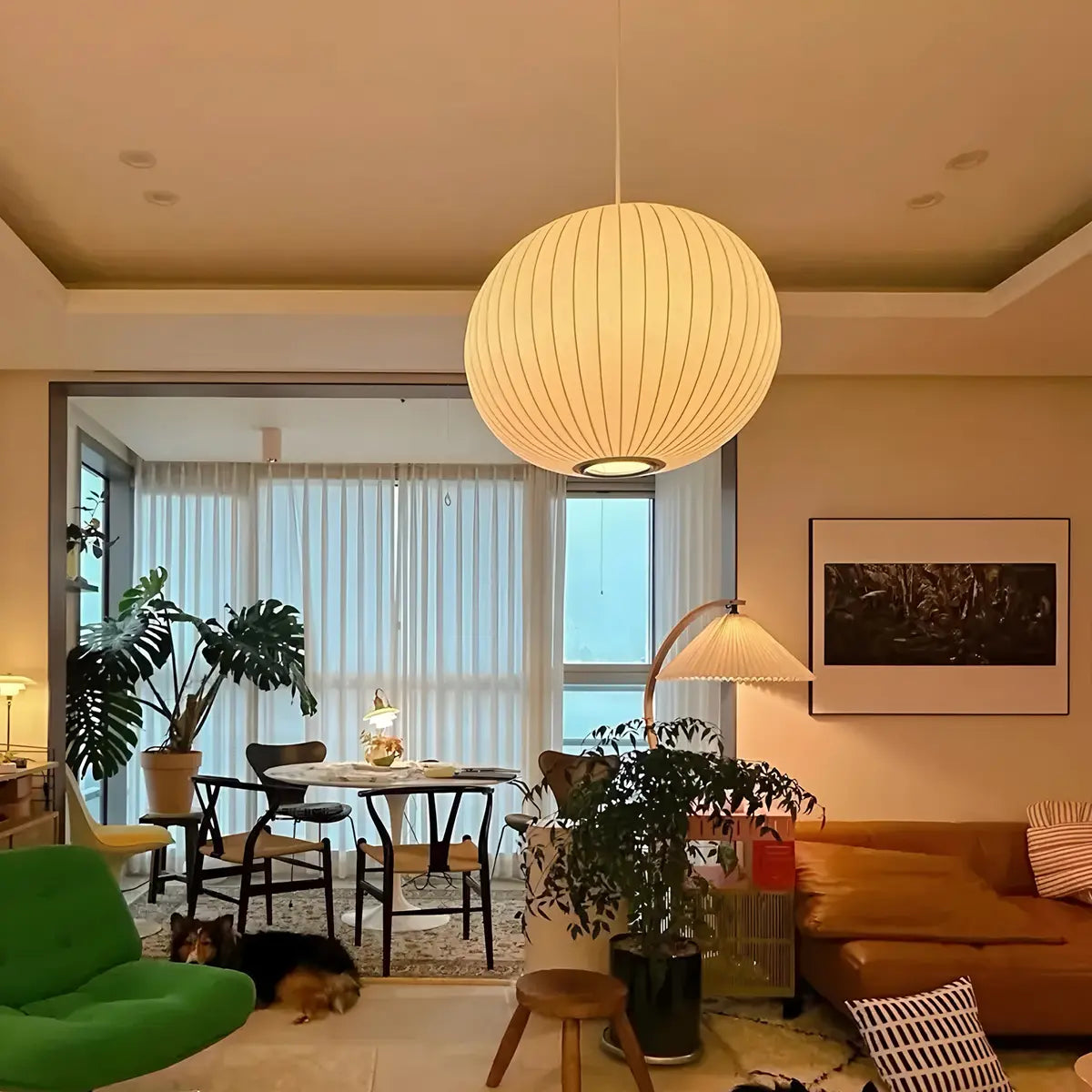 Vintage-LED-Pendelleuchte aus Seide in Laternenform | Desfino