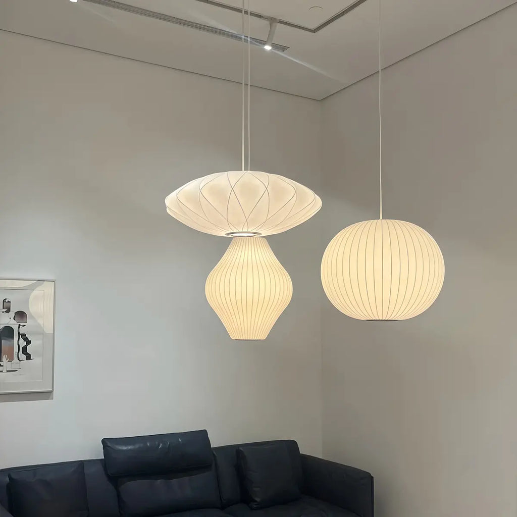 Vintage-LED-Pendelleuchte aus Seide in Laternenform | Desfino