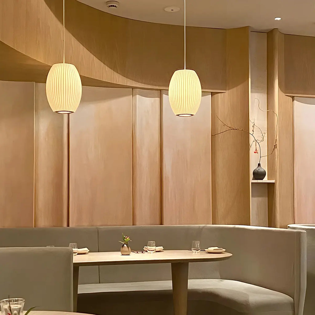 Vintage-LED-Pendelleuchte aus Seide in Laternenform | Desfino