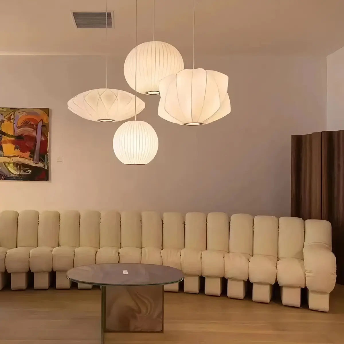 Vintage-LED-Pendelleuchte aus Seide in Laternenform | Desfino