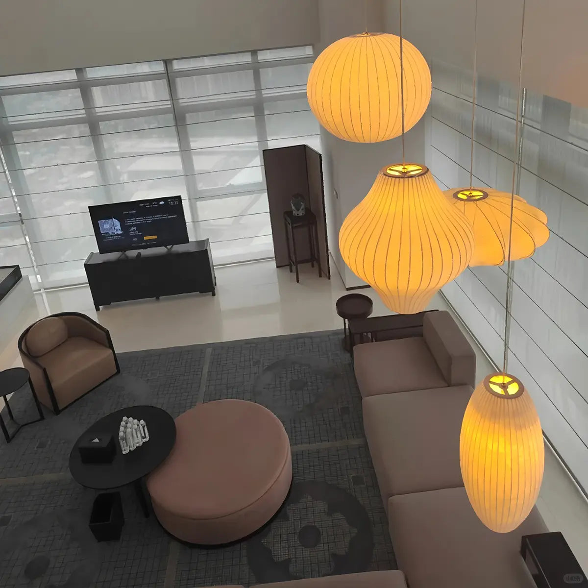 Vintage-LED-Pendelleuchte aus Seide in Laternenform | Desfino
