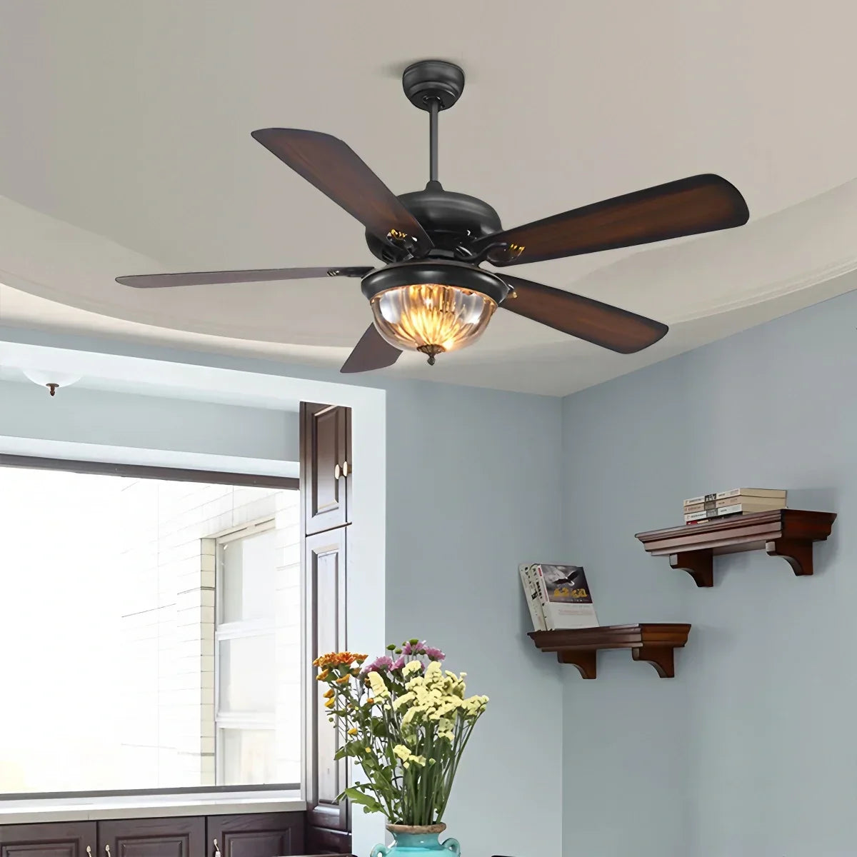 Vintage-Deckenventilator mit Holz und Licht für das Wohnzimmer | Desfino