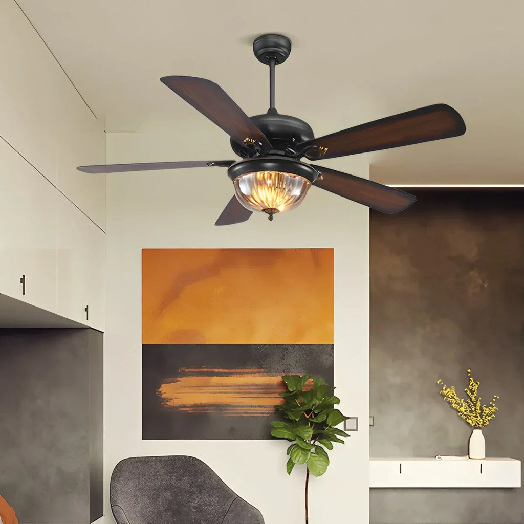 Vintage-Deckenventilator mit Holz und Licht für das Wohnzimmer | Desfino