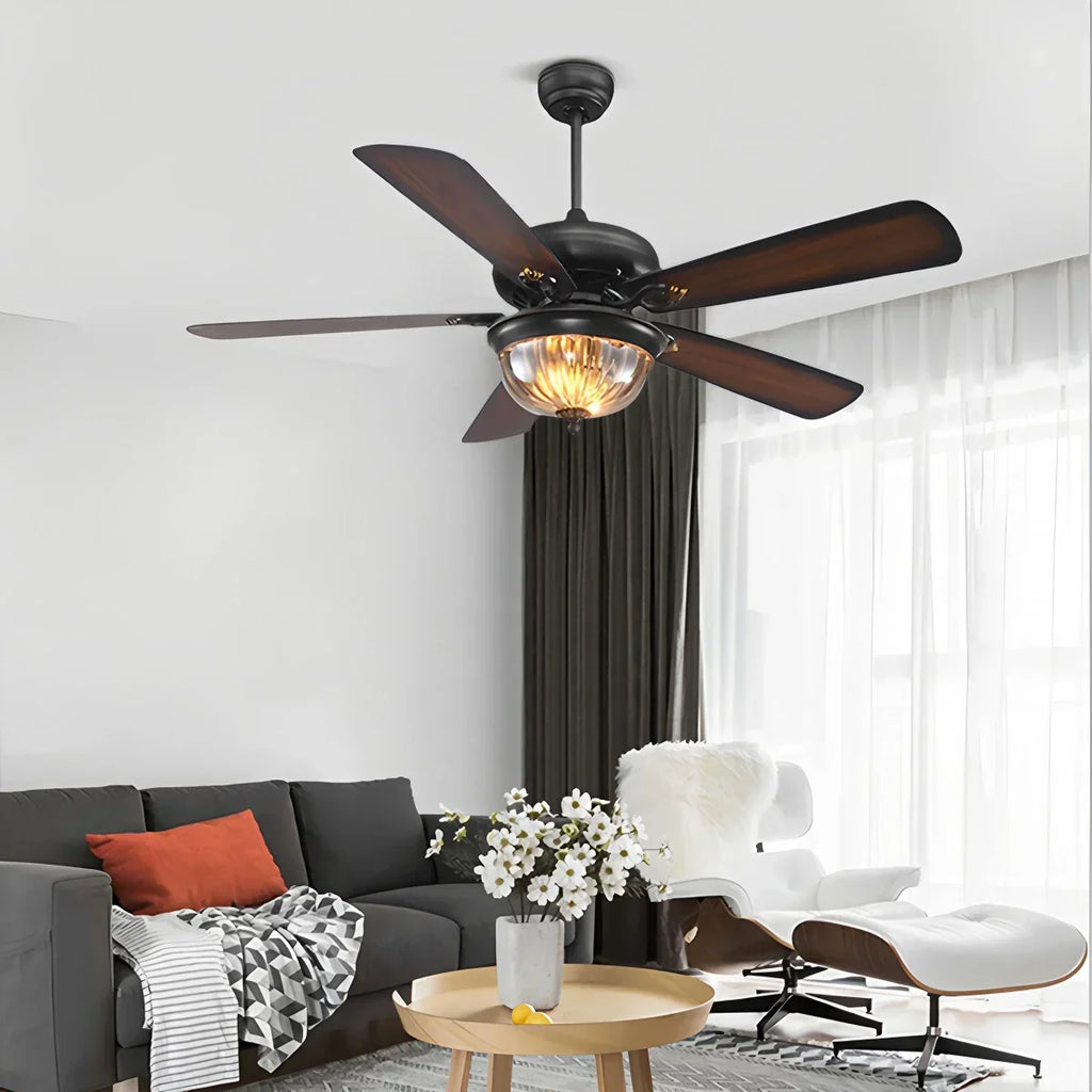 Vintage-Deckenventilator mit Holz und Licht für das Wohnzimmer | Desfino