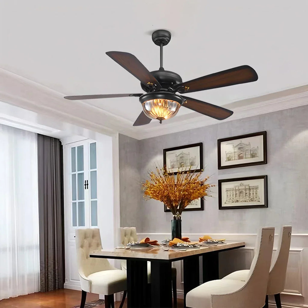 Vintage-Deckenventilator mit Holz und Licht für das Wohnzimmer | Desfino