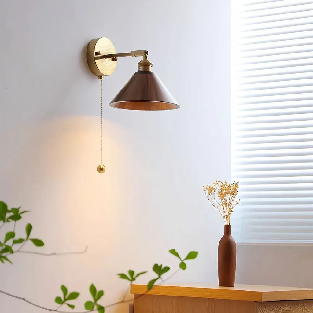 Vintage Wood Pull Chain Switch Wall Lamp | Desfino