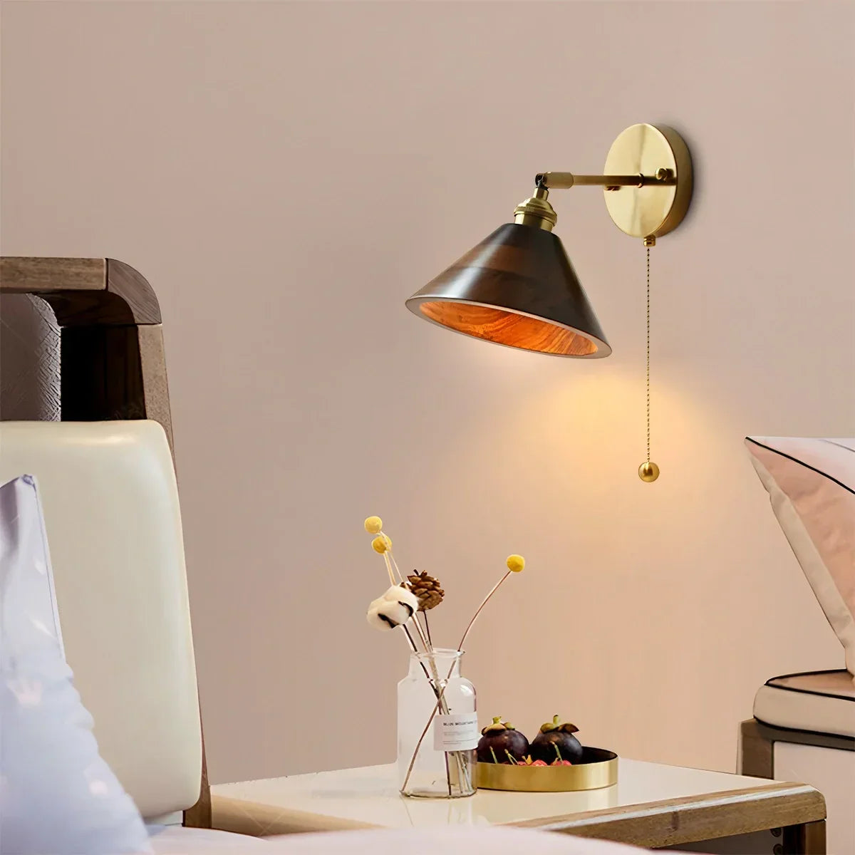 Vintage Wood Pull Chain Switch Wall Lamp | Desfino