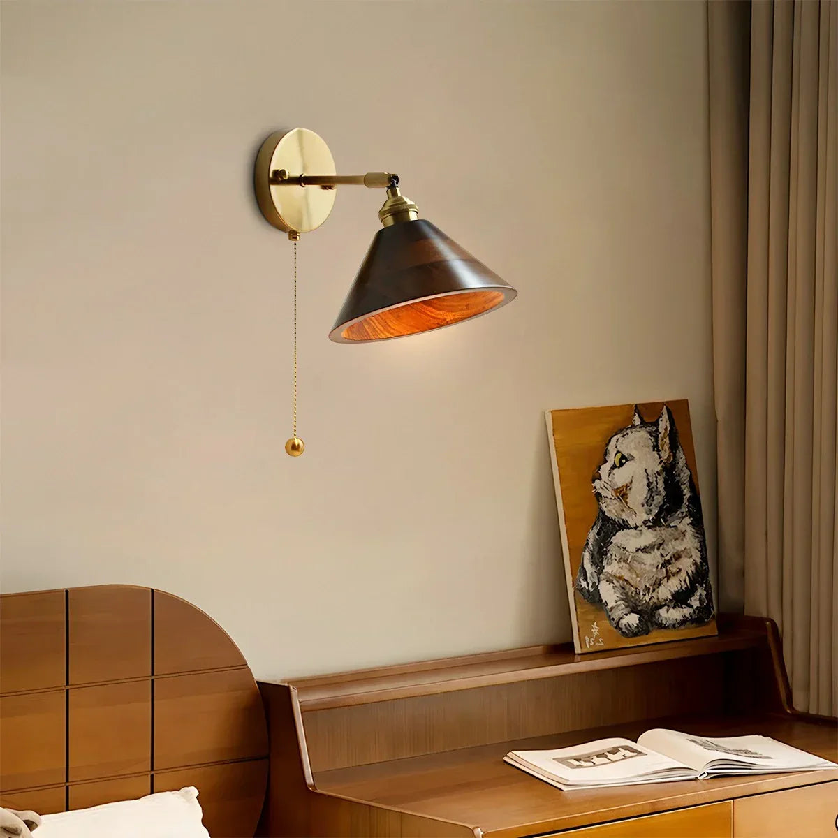Vintage Wood Pull Chain Switch Wall Lamp | Desfino