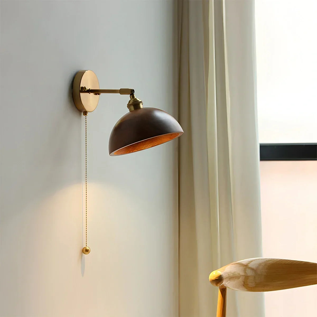Vintage Wood Pull Chain Switch Wall Lamp | Desfino